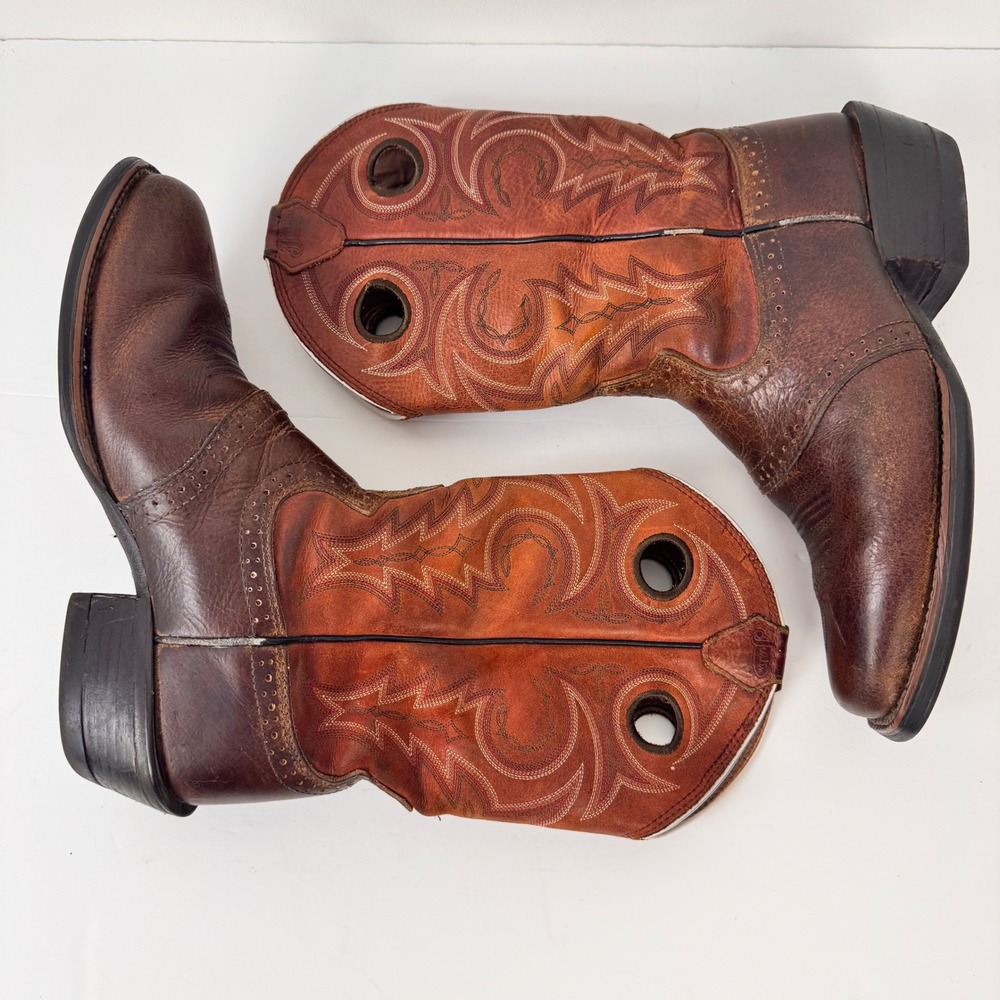 Justin Western Boots Men 8D Brown Square Toe Cowboy Work Leather SV2521
